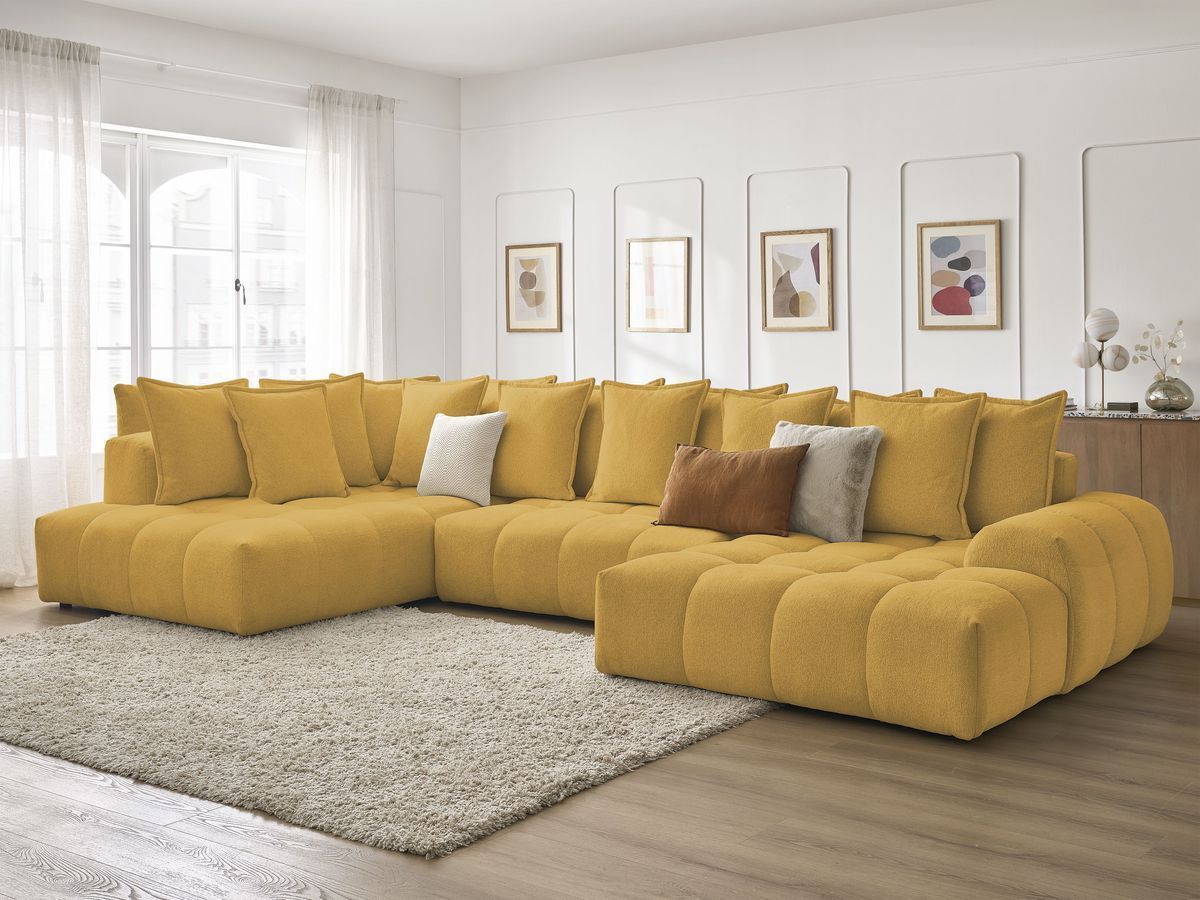 Bobochic Everest Wohnlandschaft, 14 Kissen Melange-Stoff Gelb Ecke rechts