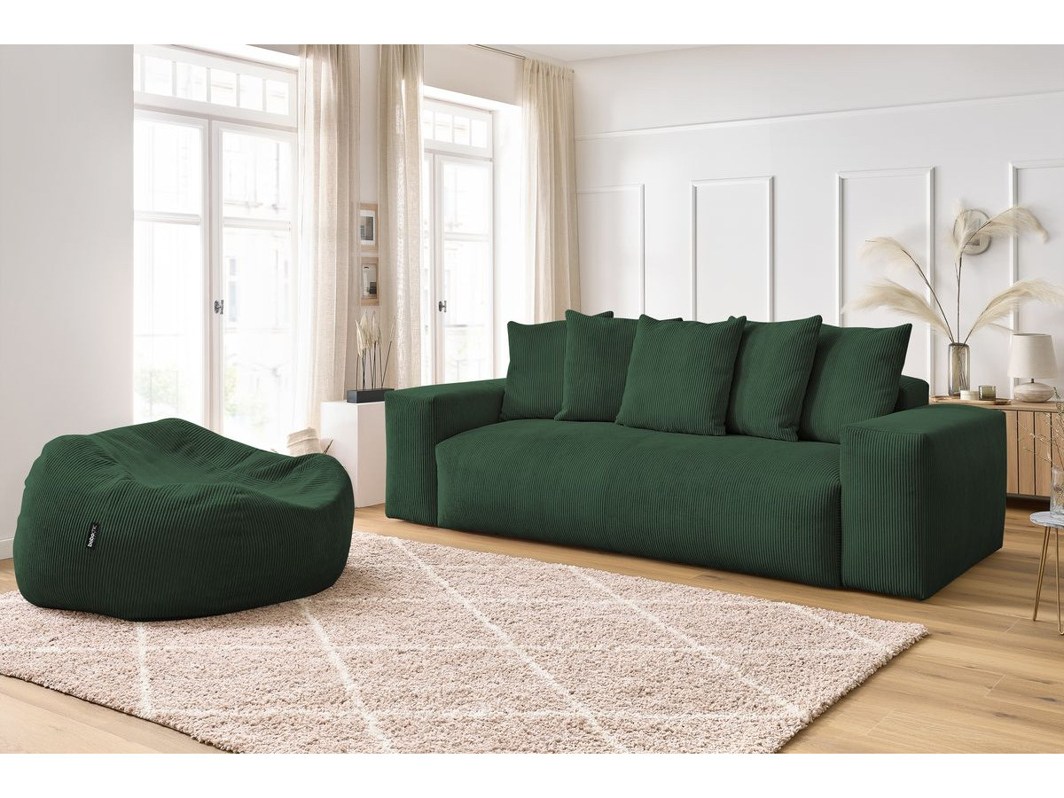 Bobochic Voltaire Sofa 4-Sitzer mit Pouf 280 × 124 cm Cordsamt Grün