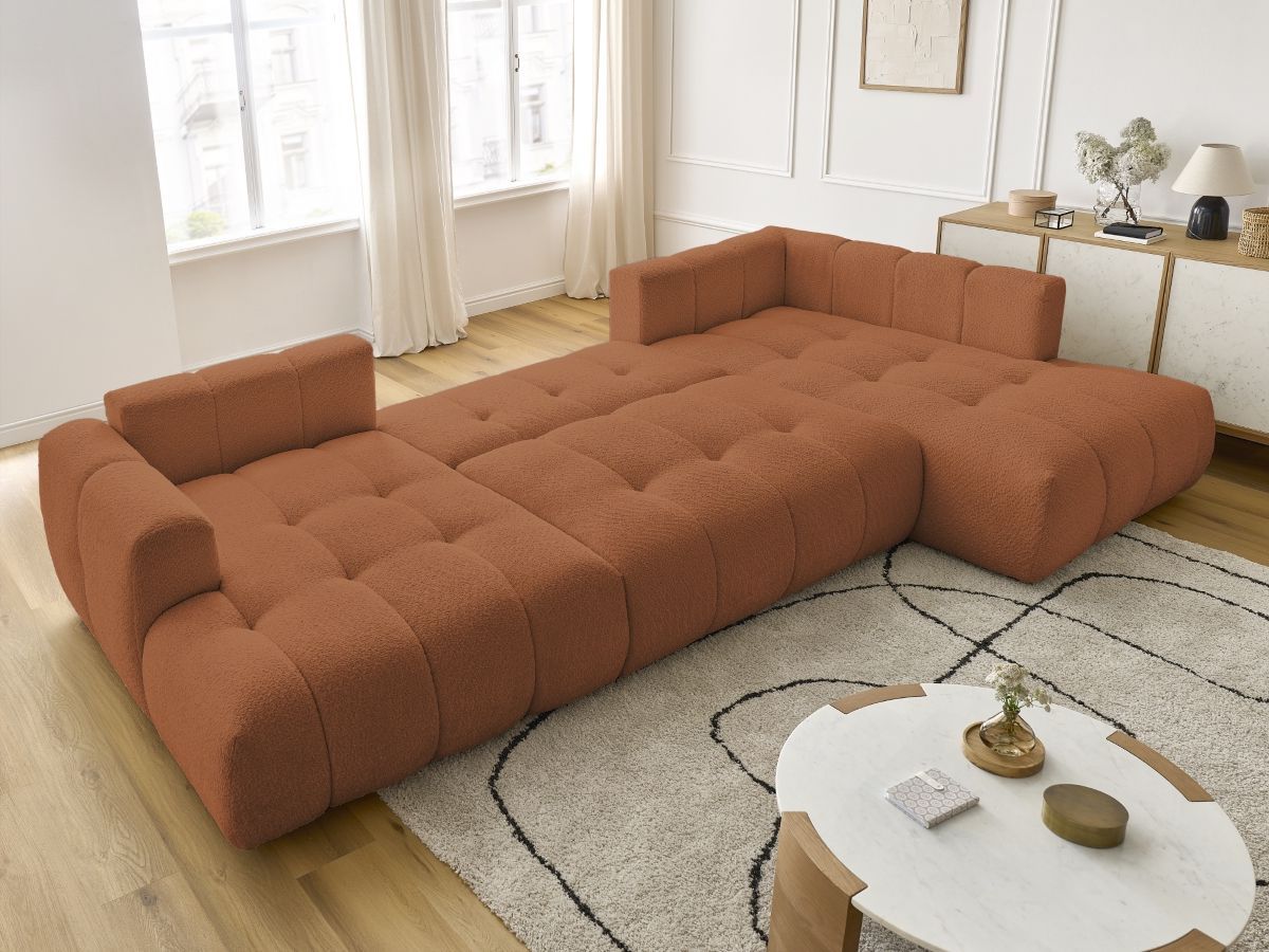 Bobochic Fuji Wohnlandschaft Bouclé-Stoff Orange Ecke links