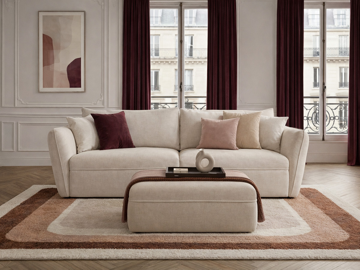 Bobochic Luigi Sofa 3-Sitzer mit Pouf Strukturstoff Beige