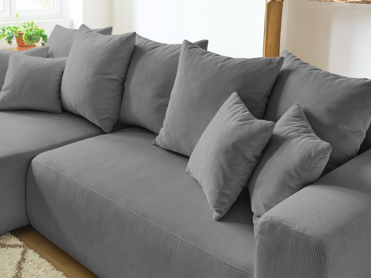 Bobochic Envy Ecksofa mit Schlaffunktion und Bettkasten Cordsamt Dunkelgrau