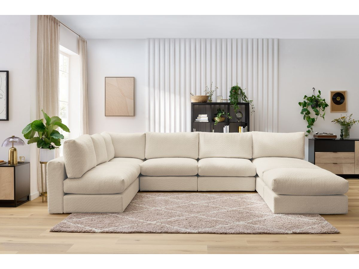 Bobochic Paris Ecksofa mit Pouf 369 × 262 cm Bouclé-Stoff Beige