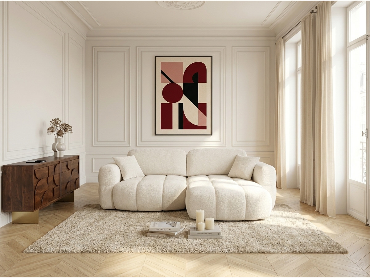Bobochic Madison Ecksofa mit Schlaffunktion und Bettkasten Stoff Beige