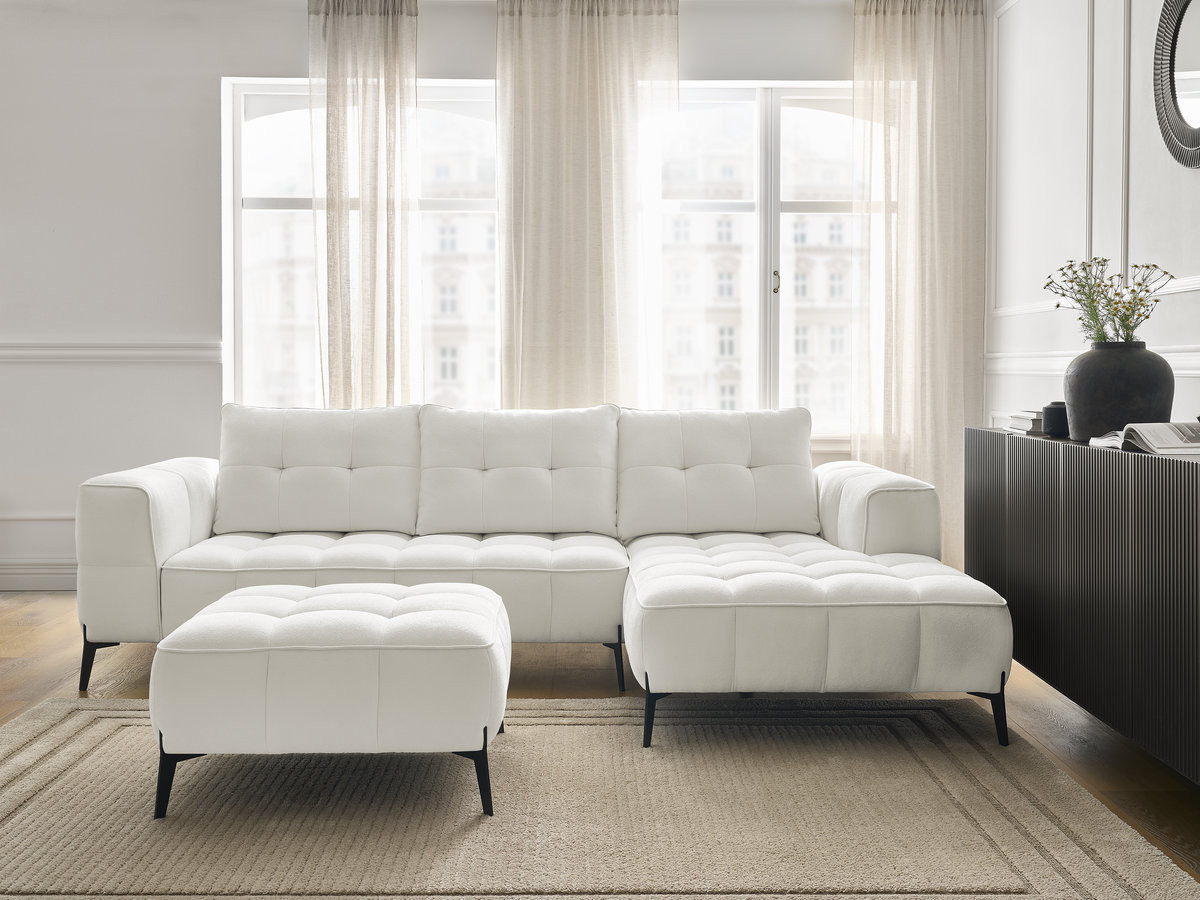 Bobochic Anis Ecksofa mit Pouf Strukturstoff Weiß Ecke rechts