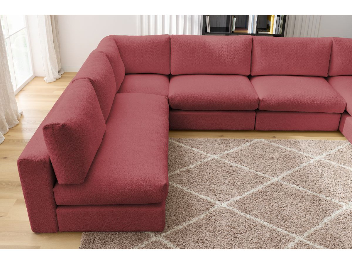 Bobochic Paris Ecksofa mit Pouf 369 × 262 cm Bouclé-Stoff Rot