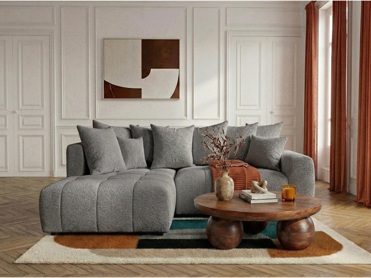 Bobochic Roxelane Ecksofa mit Schlaffunktion und Bettkasten Bouclé-Stoff Dunkelgrau Ecke links