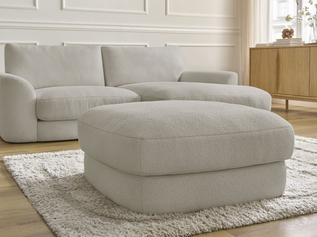 Bobochic Leonore Ecksofa mit Pouf Bouclé-Stoff Taupe Ecke rechts
