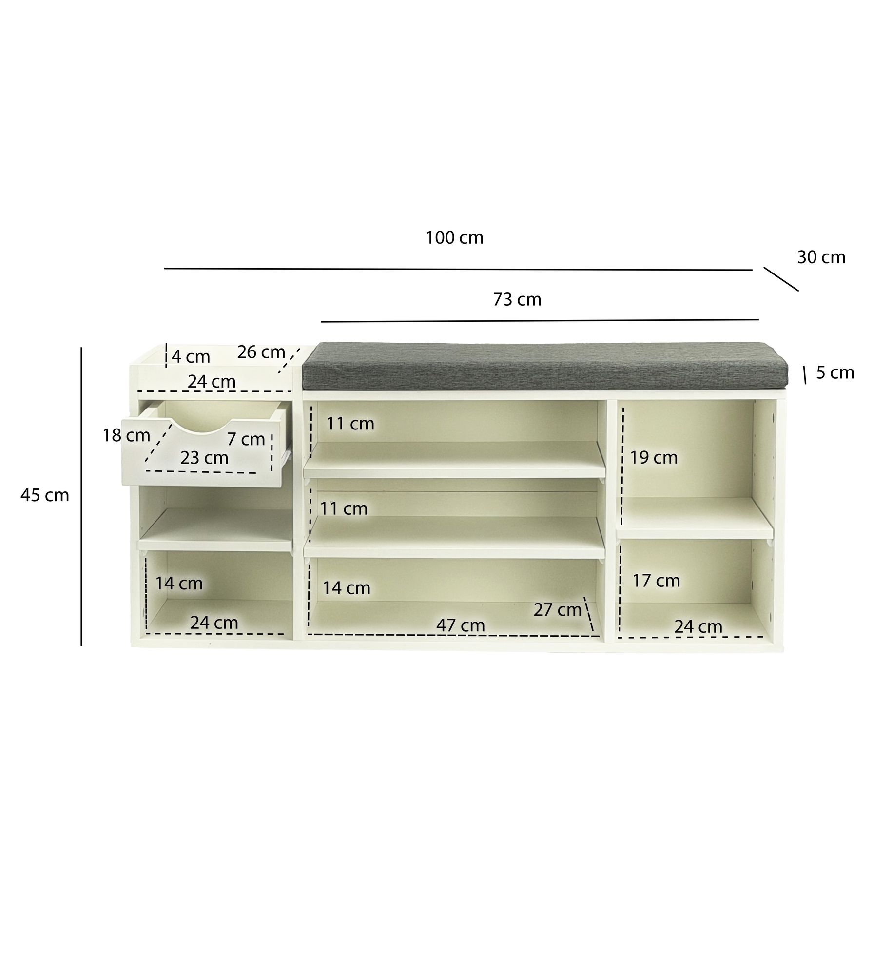 Schuhbank Tvedalen Weiß 100 × 30 × 45 cm