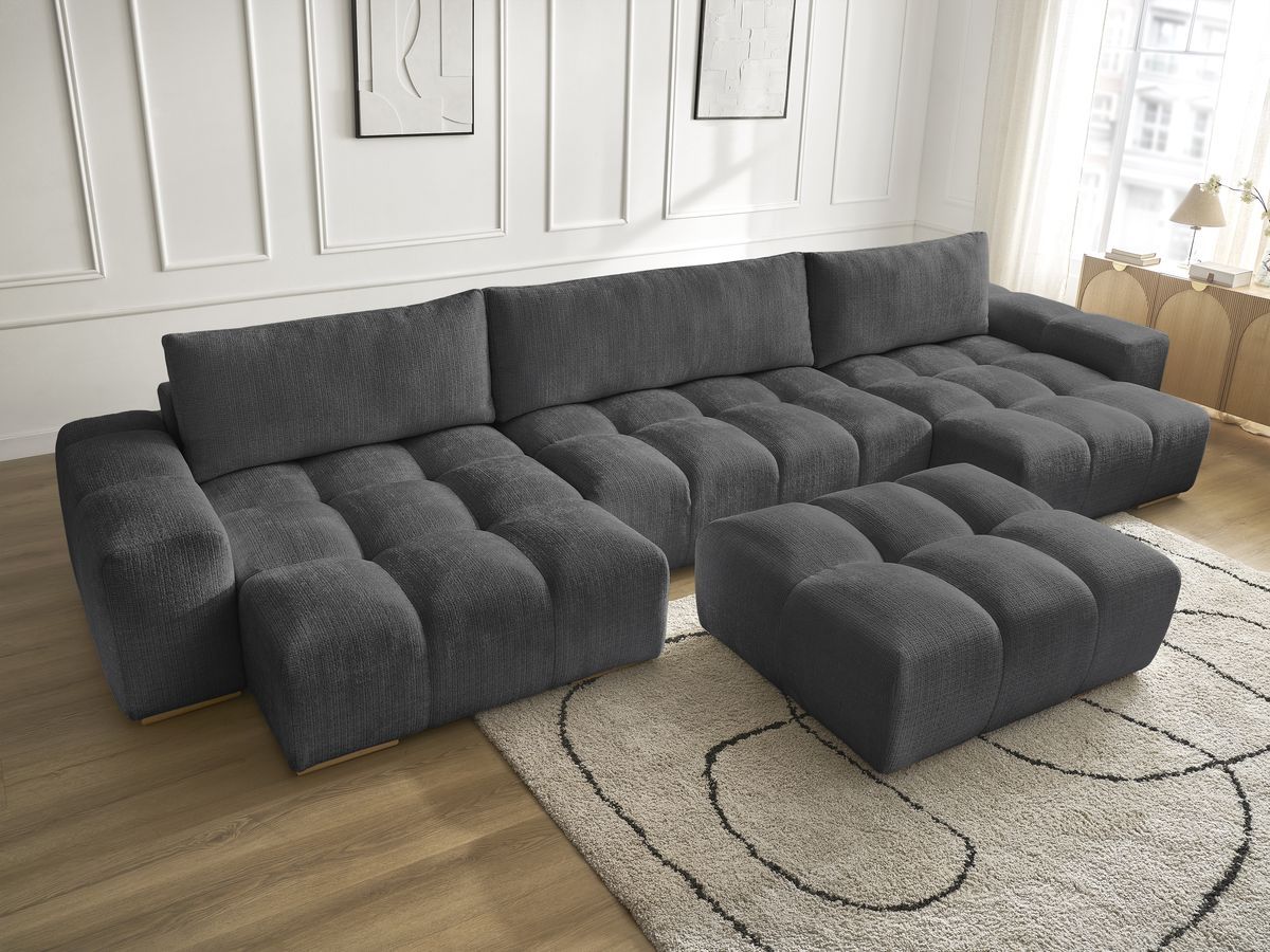 Bobochic Anakin Wohnlandschaft mit Pouf, 3 Kissen Strukturstoff Schwarz