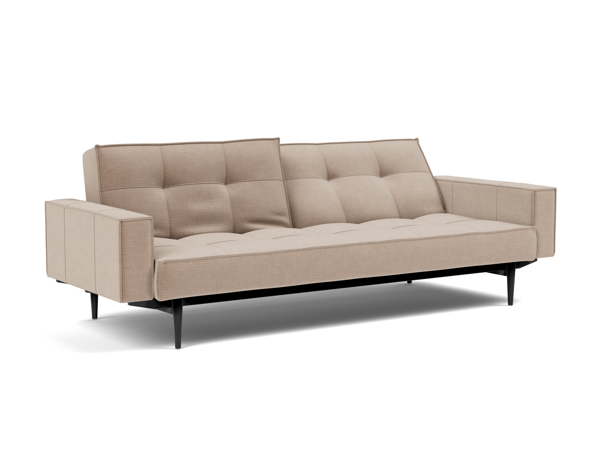 Schlafsofa Splitback mit Armlehnen Chenille Esina 417-Mocha Beine Styletto Eiche schwarz