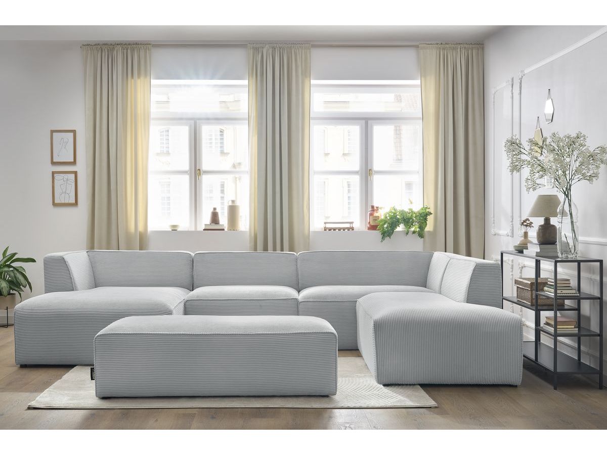 Bobochic Megeve Wohnlandschaft mit Pouf Cordsamt Hellgrau Ecke links