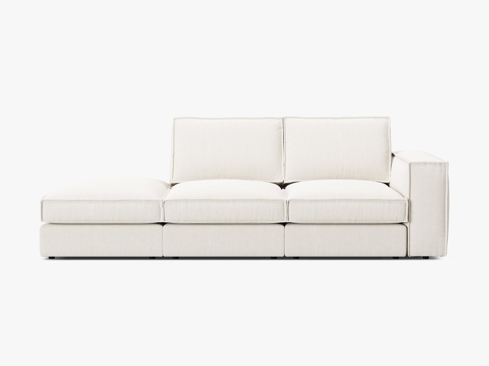 Micadoni modulares offenes Sofa Pola 3-Sitzer Links Strukturierter Stoff Babel Weiß