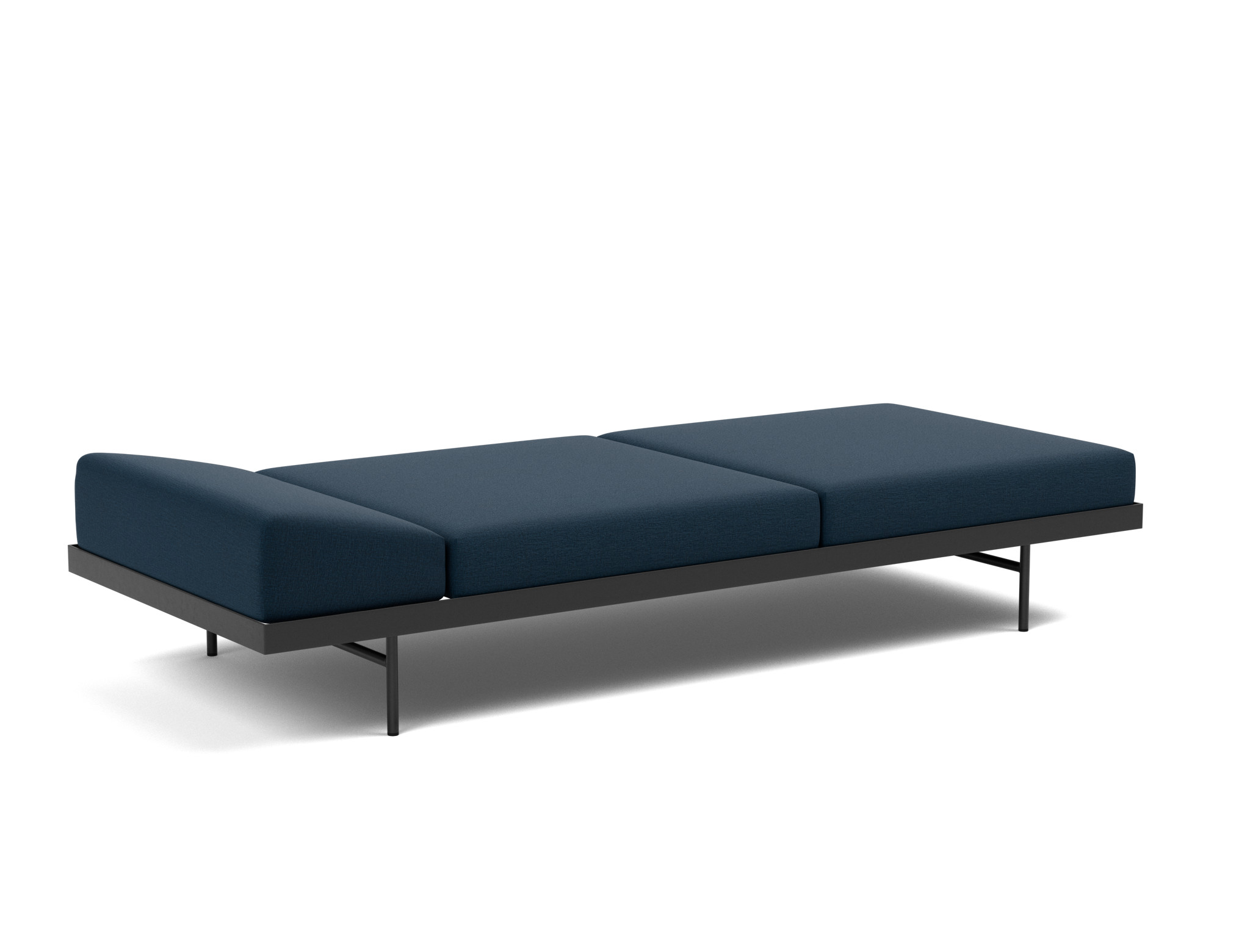 Tagesbett Puri Flachgewebe Mixed Dance 528-Blue Beine mit Nussbaumtisch