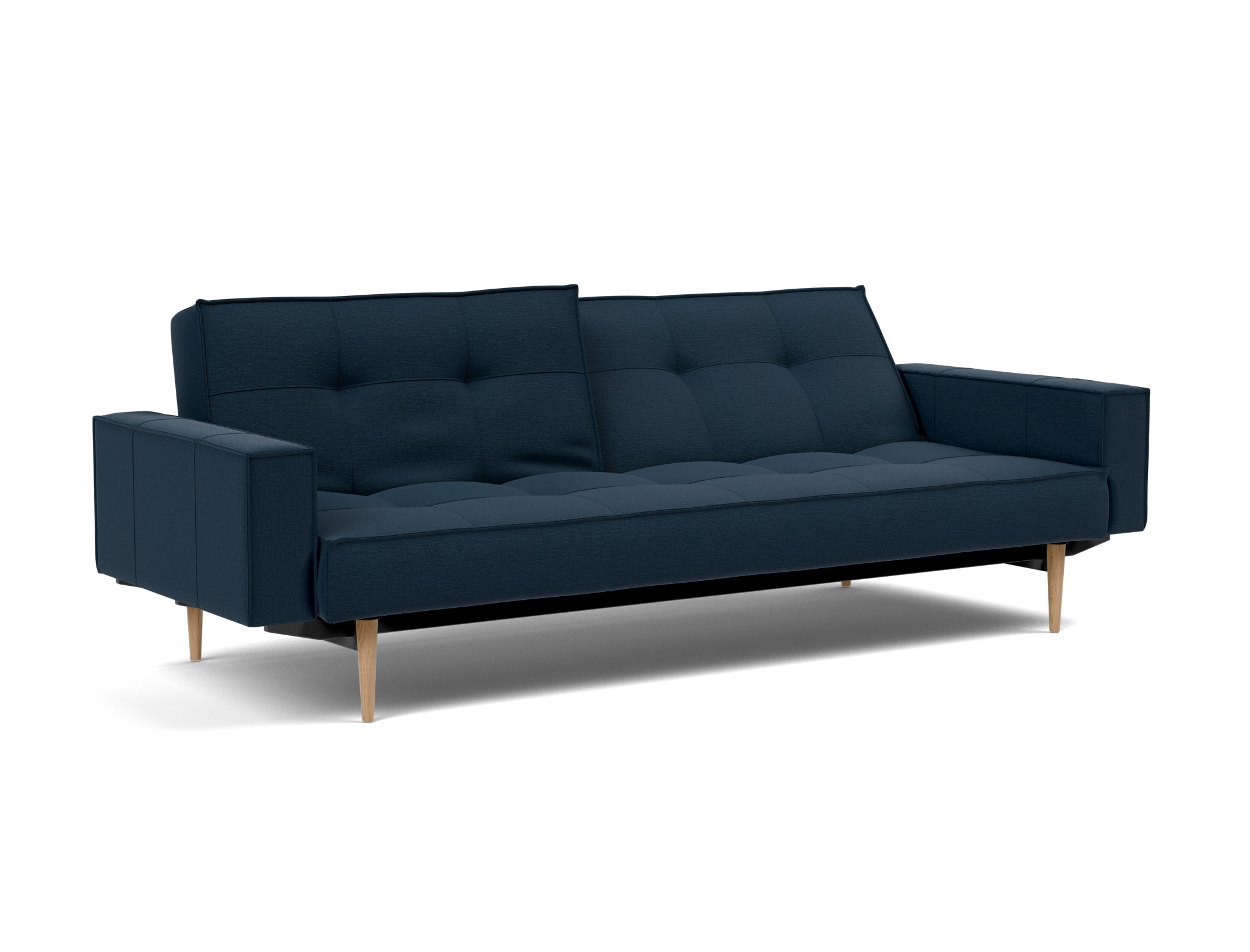 Schlafsofa Splitback mit Armlehnen Flachgewebe Mixed Dance 528-Blue Beine Styletto Eiche hell