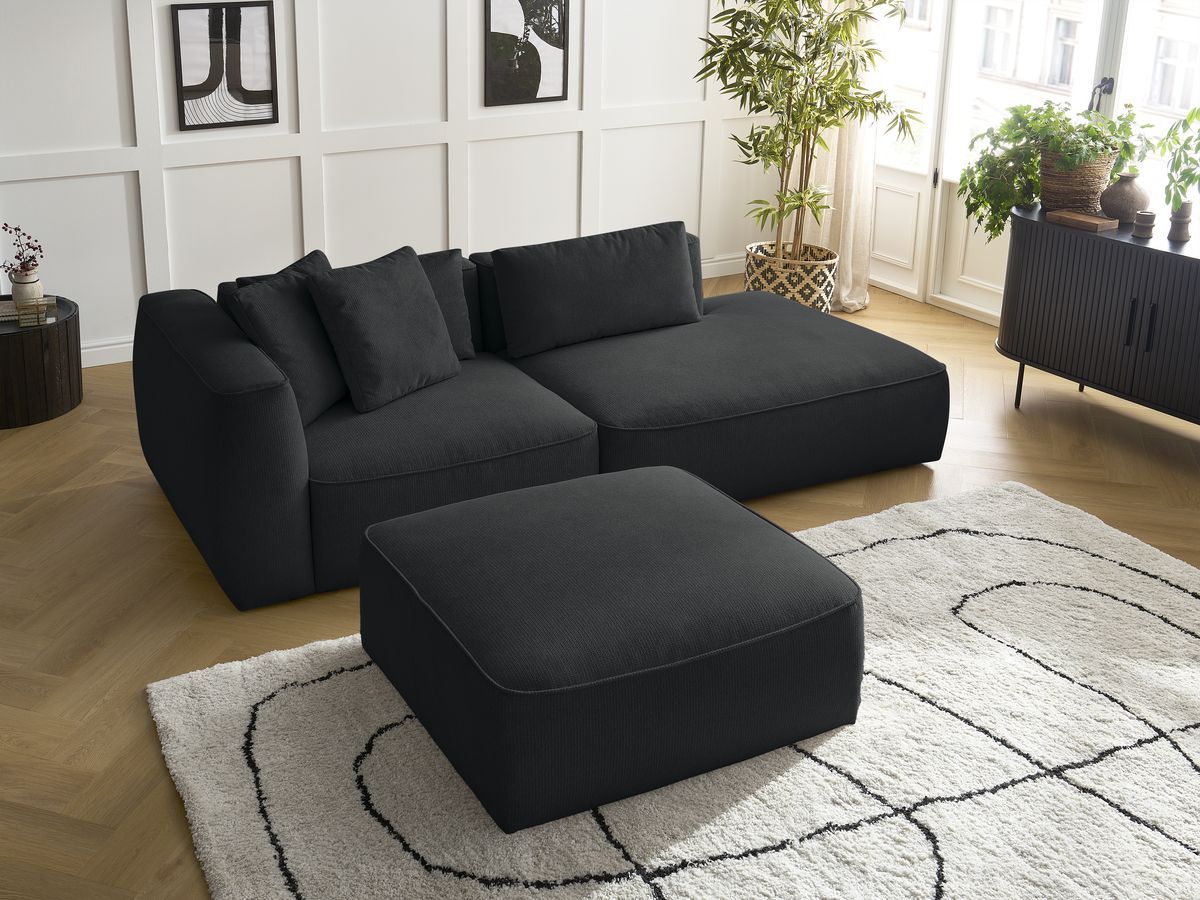 Bobochic Leopold Sofa 4-Sitzer mit Pouf Melange-Stoff Schwarz Armlehne links