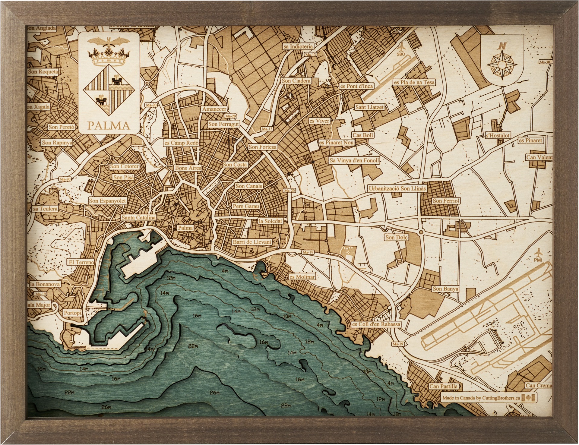 Cutting Brothers 3D Holz-Wandkarte Palma de Mallorca 40.5 x 30.5 moebelfaktor