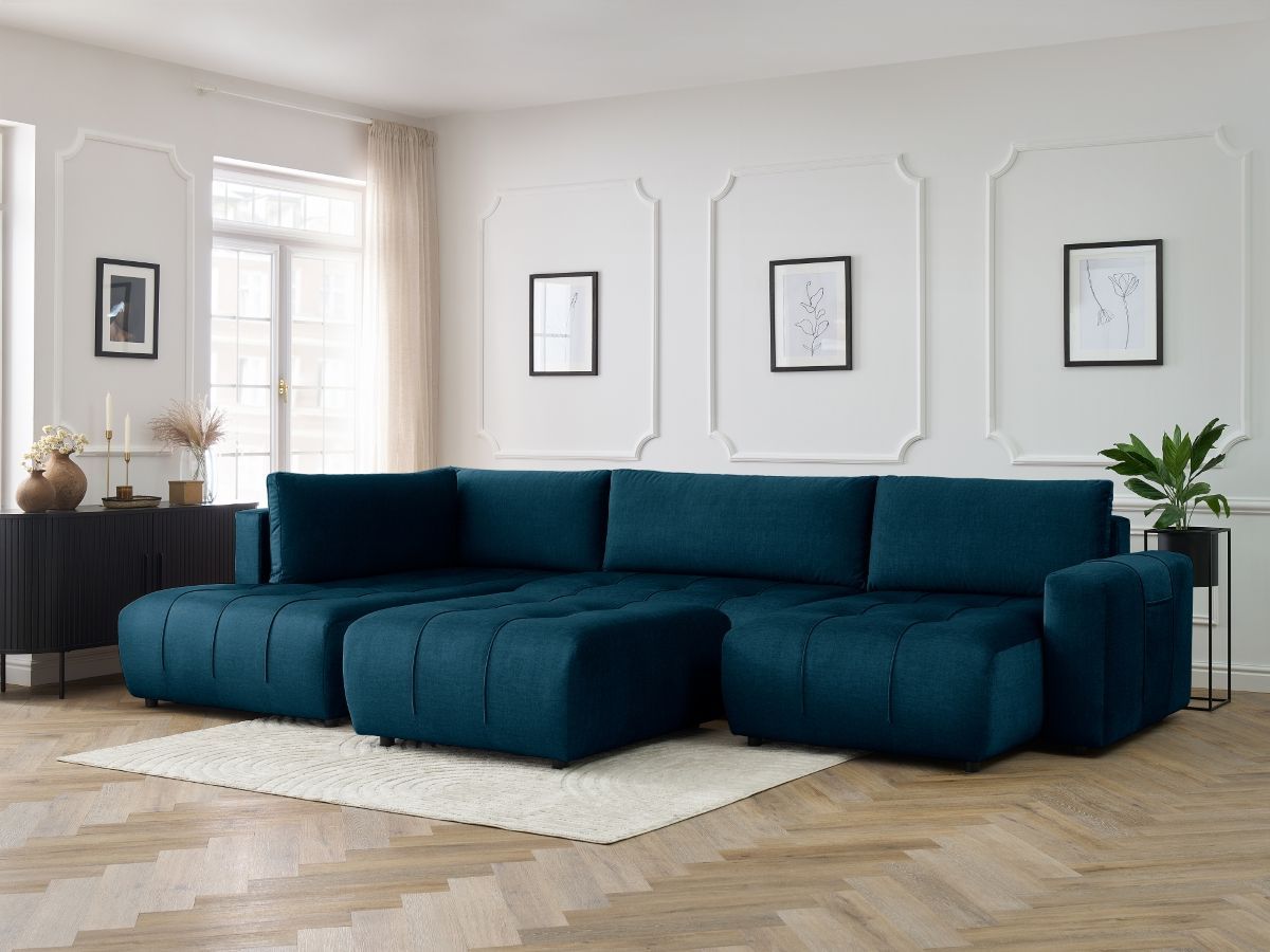 Bobochic Arsene Wohnlandschaft mit Pouf Samt Blau Ecke rechts
