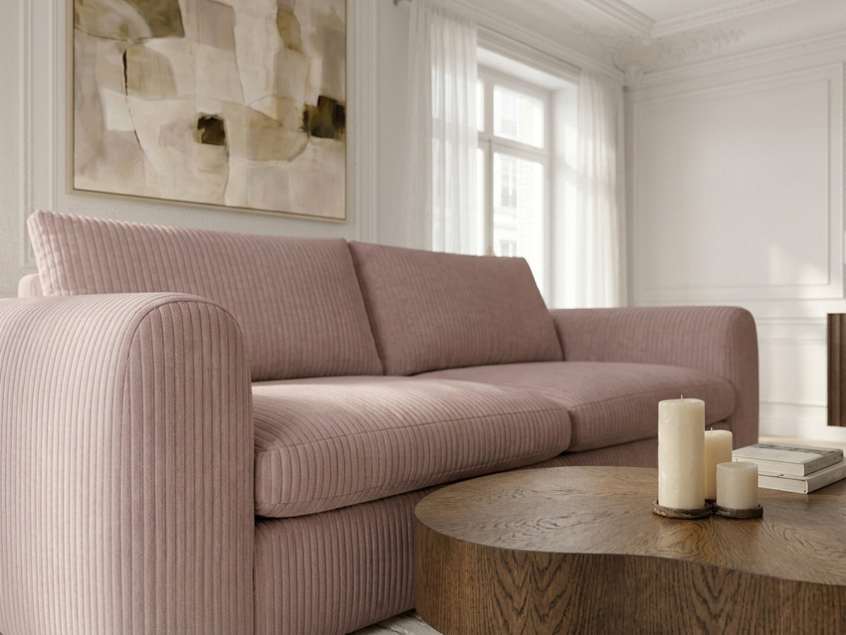 Bobochic Archi Schlafsofa 3-Sitzer Cordsamt Rosa, Liegefläche 160 × 190 cm