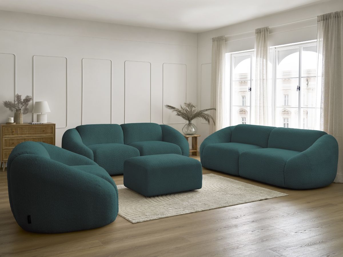 Bobochic Tina Sofa 7-Sitzer mit Pouf Bouclé-Stoff Hellblau