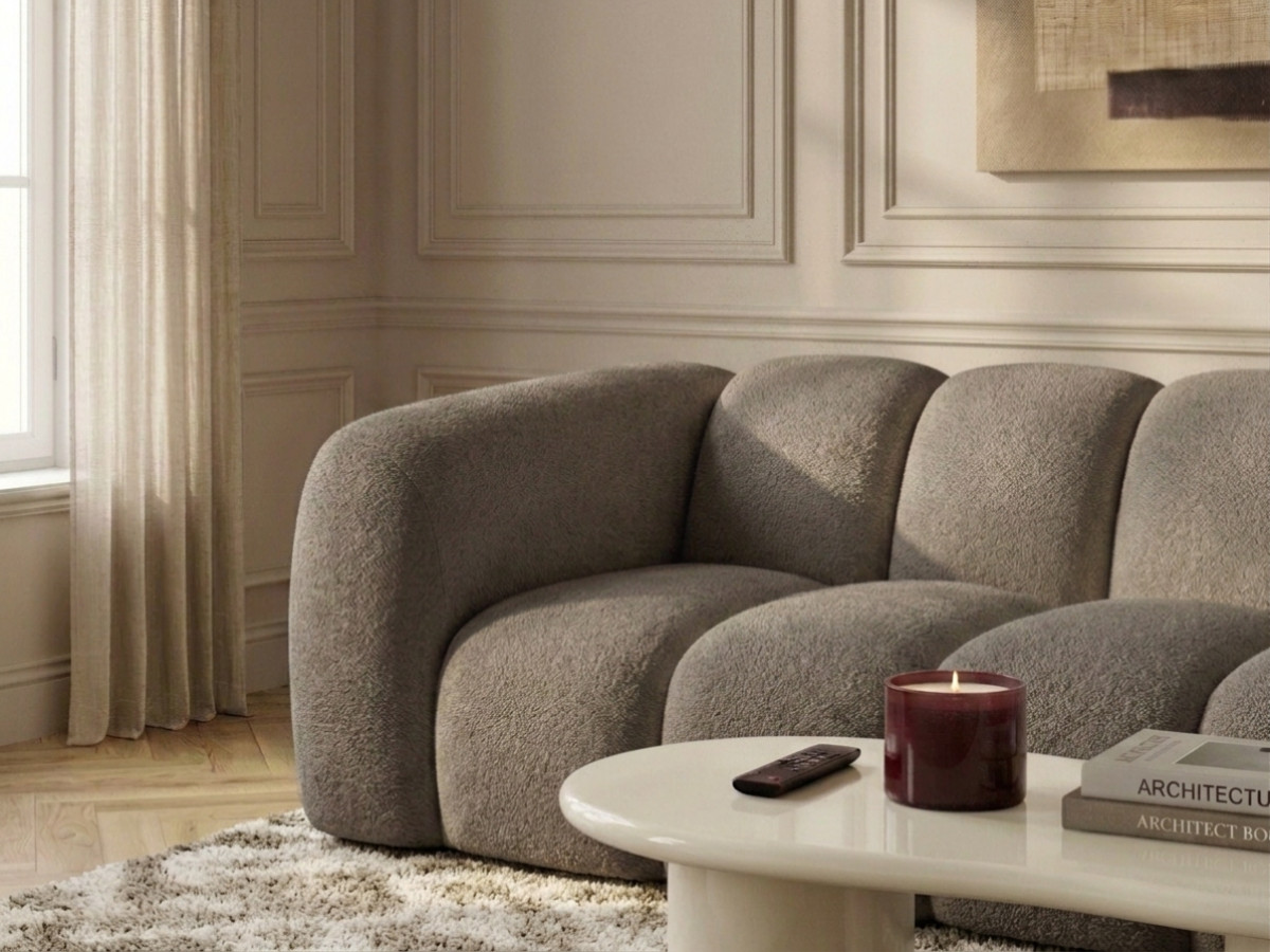 Bobochic Curvy Sofa 3-Sitzer Kunstfell Dunkelbraun