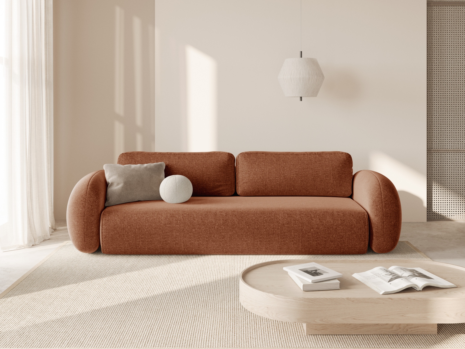 Cosmopolitan Design Schlafsofa Tonale 3-Sitzer mit Bettkasten Chenille Eden Ziegel