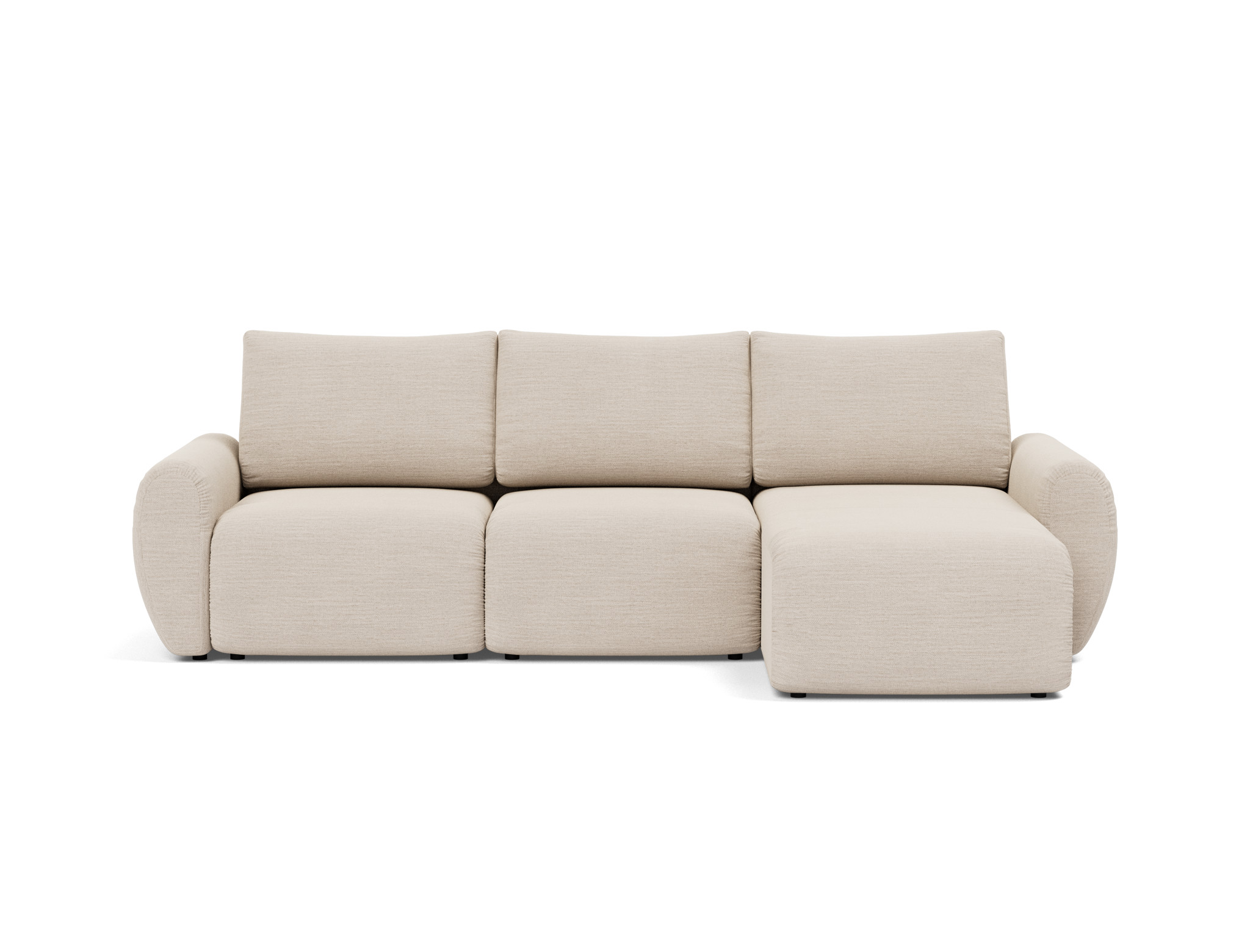 Schlafsofa Norum mit Chaiselongue und Curve-Armlehnen Webstoff Blida 612-Sand-Grey