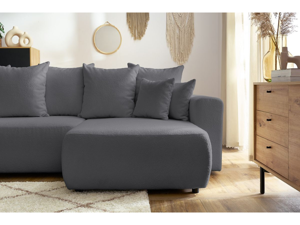 Bobochic Envy Ecksofa mit Schlaffunktion und Bettkasten Bouclé-Stoff Dunkelgrau