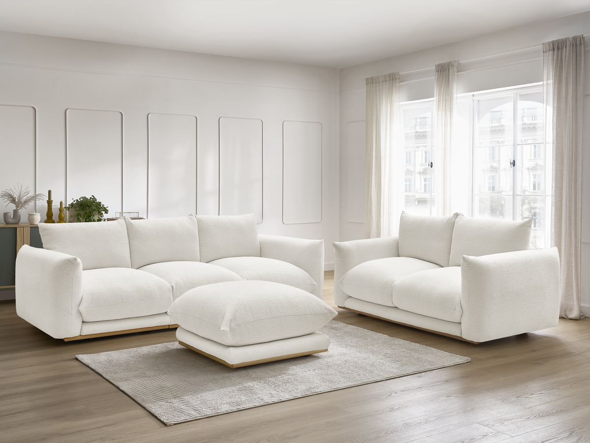 Bobochic Ernest Sofa 5-Sitzer mit Pouf Bouclé-Stoff Weiß