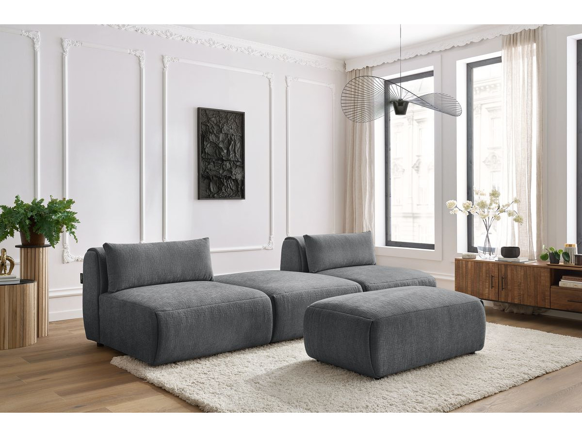 Bobochic Jeanne Sofa 4-Sitzer mit Pouf Strukturstoff Dunkelgrau