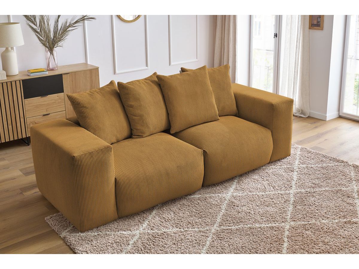 Bobochic Voltaire Sofa 3-Sitzer 248 × 100 cm Cordsamt Gelb