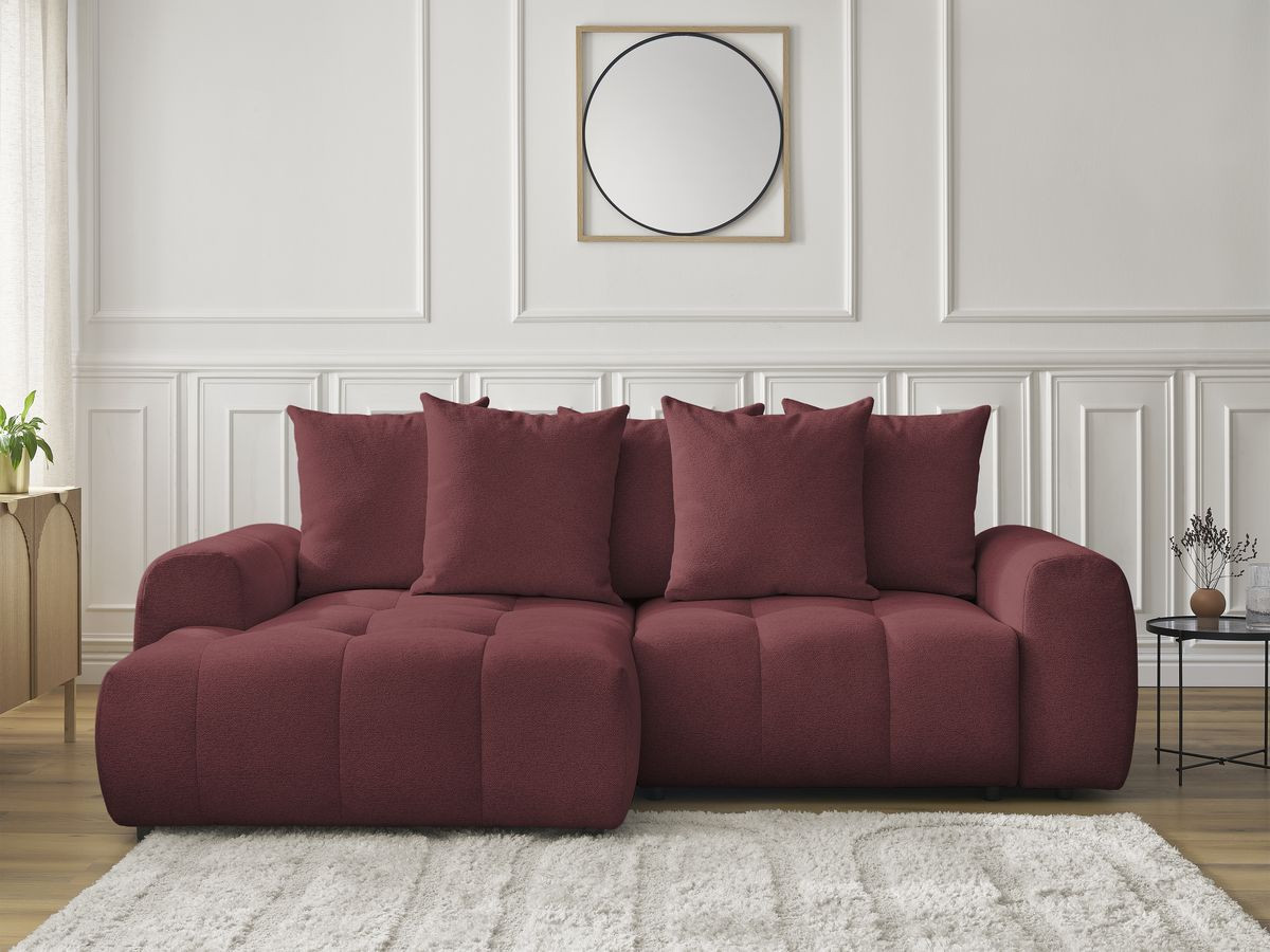 Bobochic Roxelane Ecksofa mit Schlaffunktion und Bettkasten 258 × 150 cm Melange-Stoff Rot Ecke links