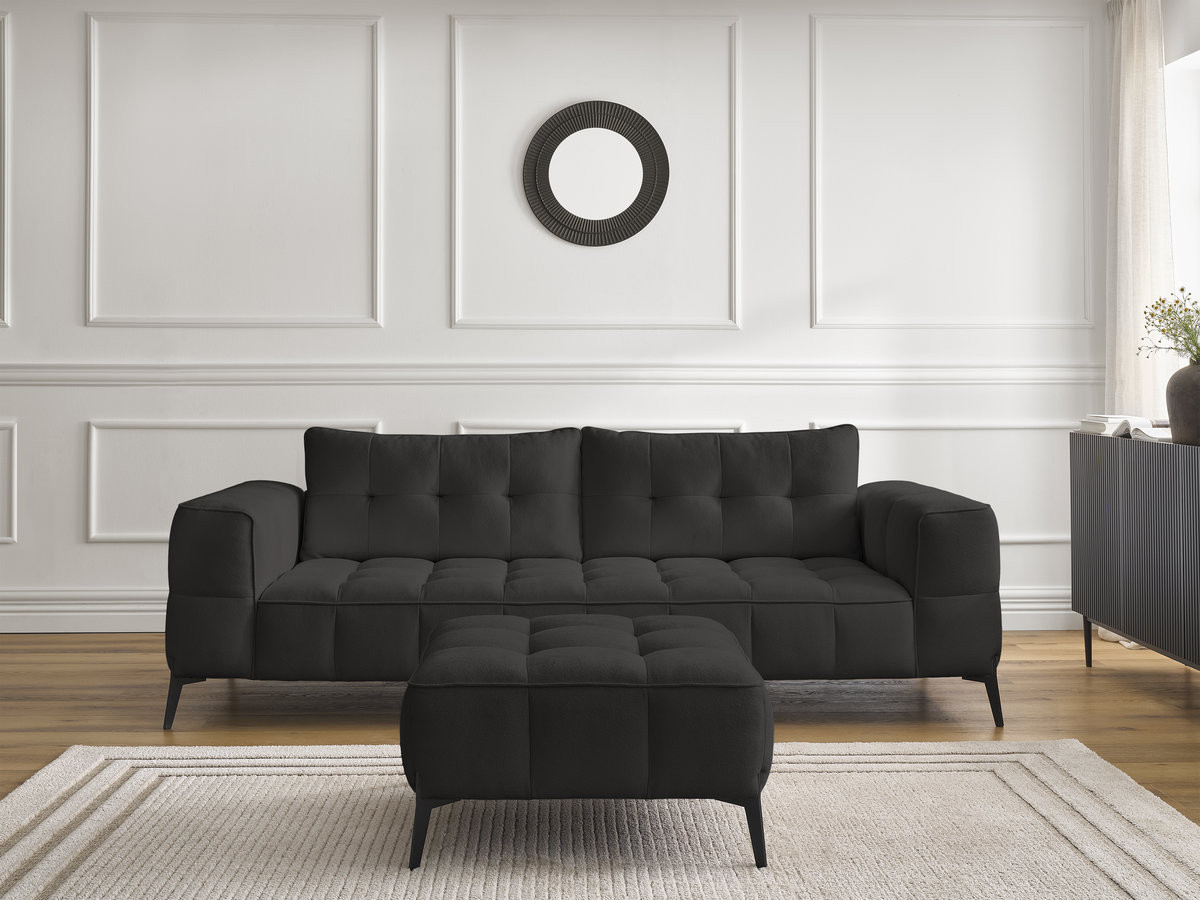 Bobochic Anis Sofa 3-Sitzer mit Pouf Strukturstoff Schwarz