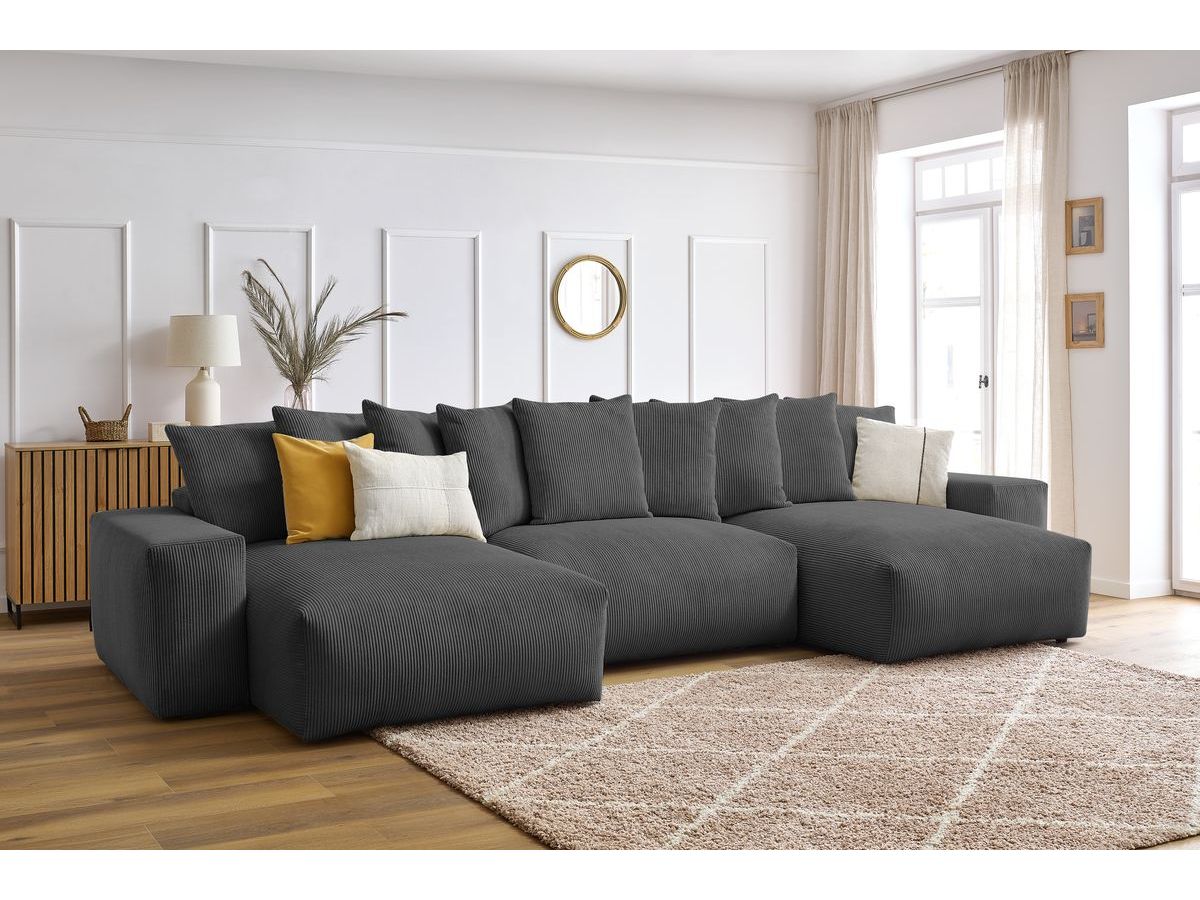 Bobochic Voltaire Wohnlandschaft 420 × 165 cm Cordsamt Dunkelgrau