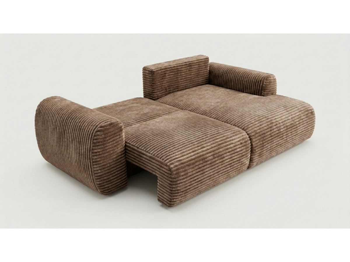 Bobochic Lucien Ecksofa mit Schlaffunktion und Bettkasten Breitcord weich Taupe Ecke rechts