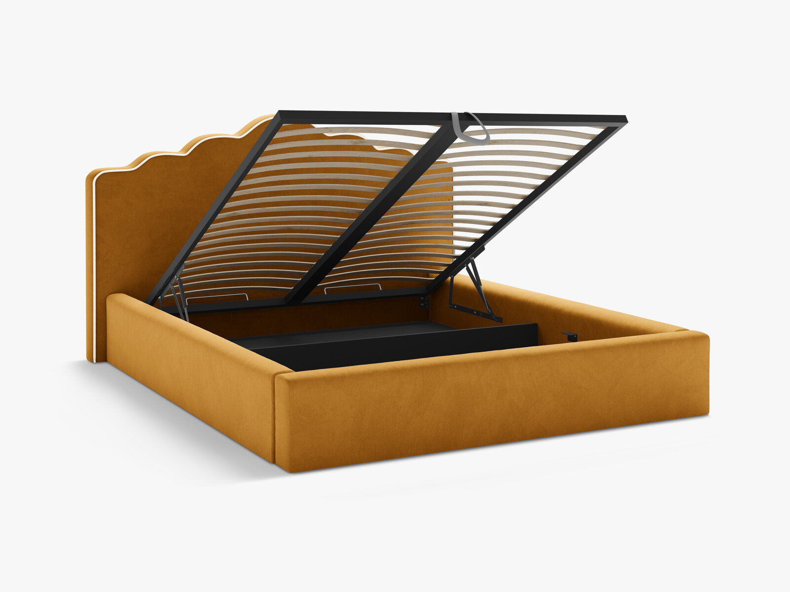 Micadoni Dream Samtbett mit Bettkasten und Kopfteil Samt Magic Velvet Elfenbein / Senf 180x200