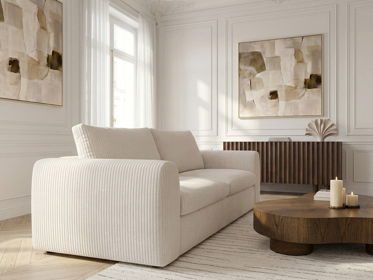 Bobochic Archi Schlafsofa 3-Sitzer Cordsamt Weiß, Liegefläche 140 × 190 cm
