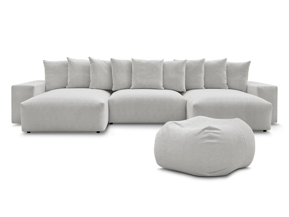 Bobochic Voltaire Wohnlandschaft mit Pouf 420 × 174 cm Melange-Stoff Hellgrau