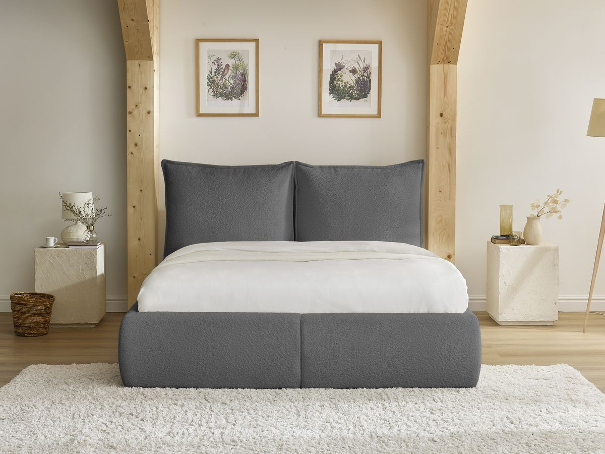 Bobochic Garance Polsterbett mit Bettkasten Bouclé-Stoff Dunkelgrau, Liegefläche 160 × 200 cm