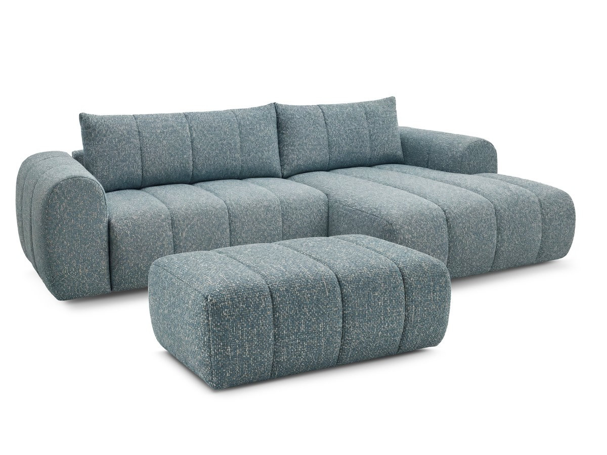 Bobochic Nesty Ecksofa 272 cm mit Pouf Melange-Stoff Blau Ecke rechts