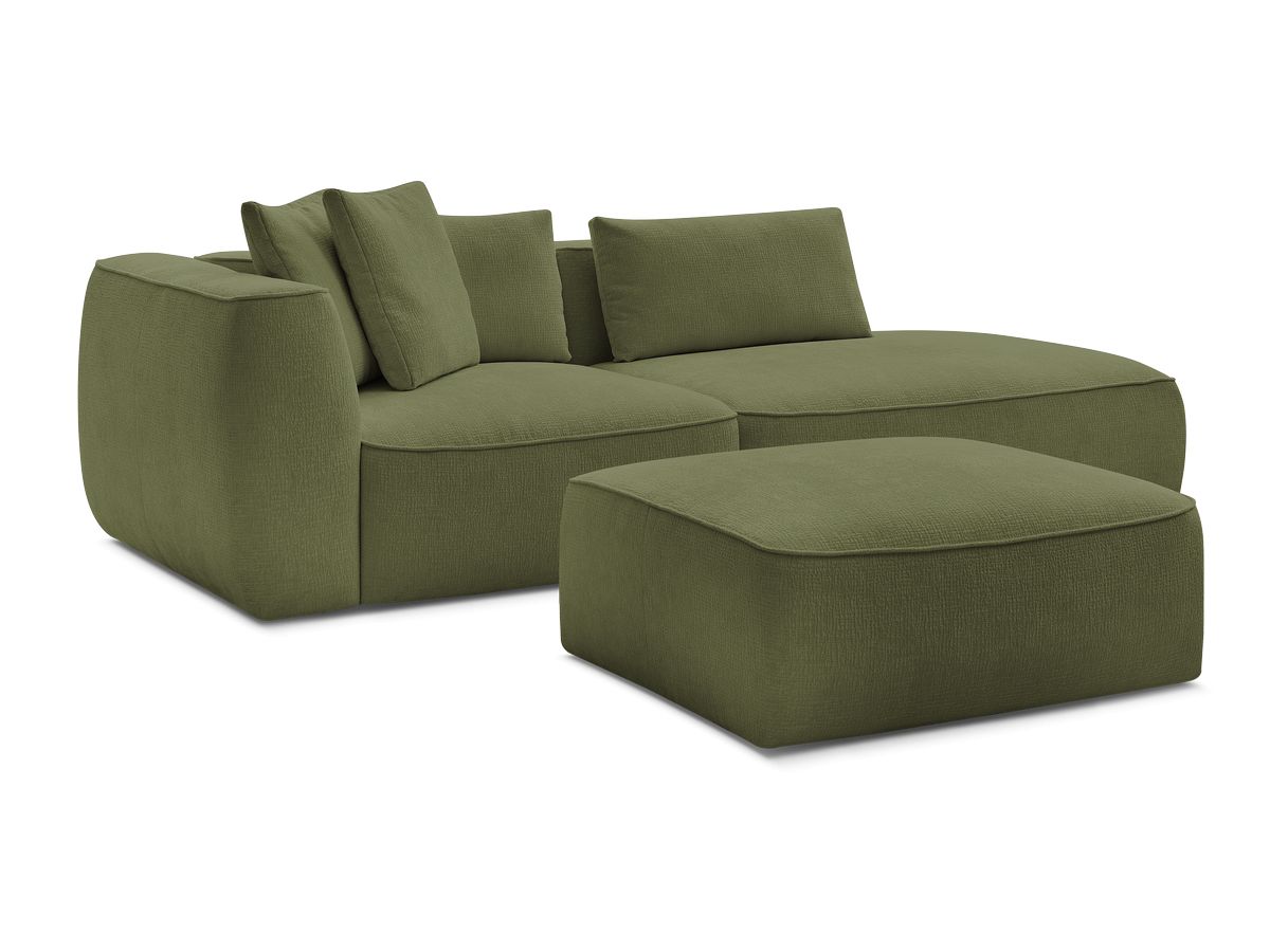 Bobochic Leopold Sofa 4-Sitzer mit Pouf Strukturstoff Dunkelgrün Armlehne links