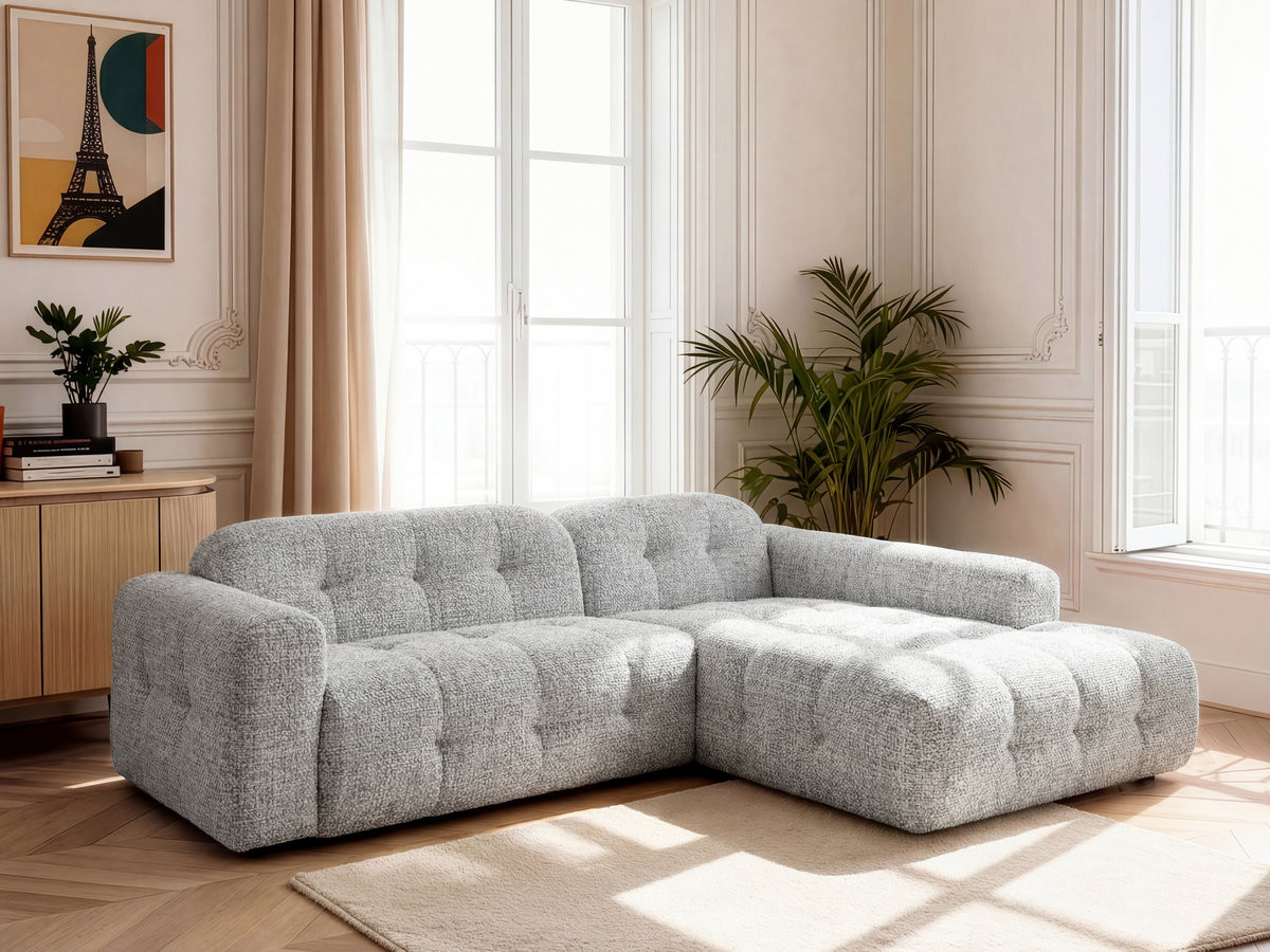 Bobochic Laura Ecksofa Melange-Stoff Hellgrau Ecke rechts