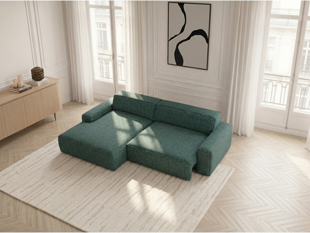Bobochic Abel Ecksofa mit Schlaffunktion Melange-Stoff Grün Ecke links