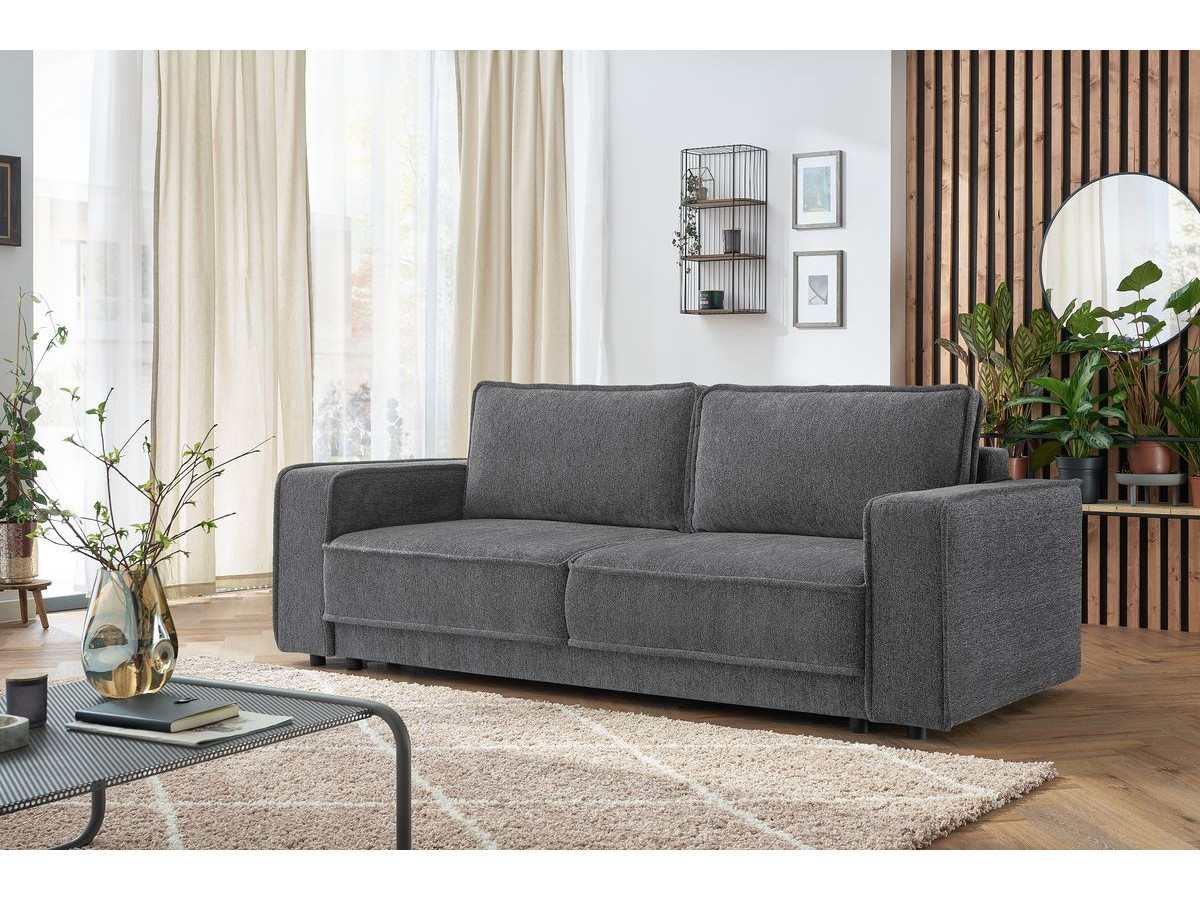 Bobochic Emile Schlafsofa 3-Sitzer mit Bettkasten Melange-Stoff Dunkelgrau