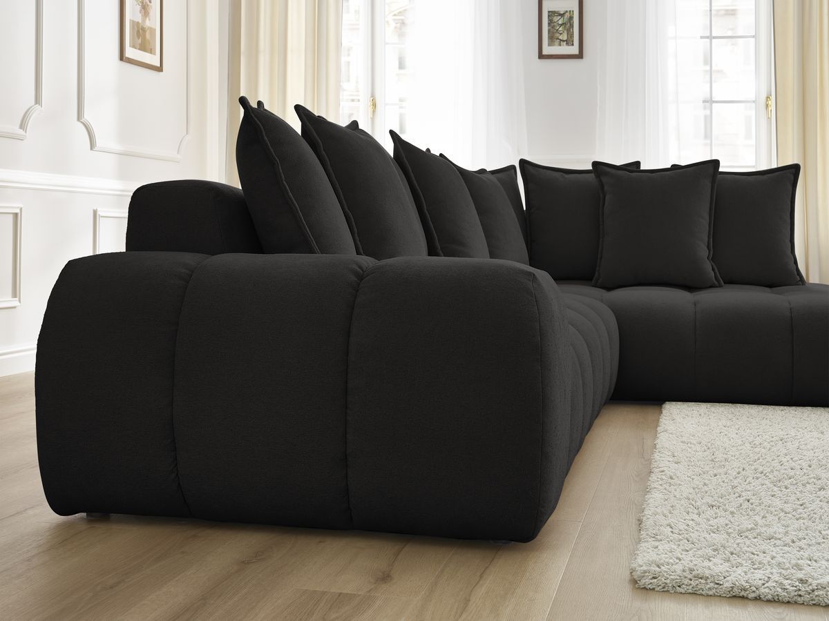 Bobochic Everest Ecksofa, 10 Kissen Strukturstoff Schwarz Ecke rechts