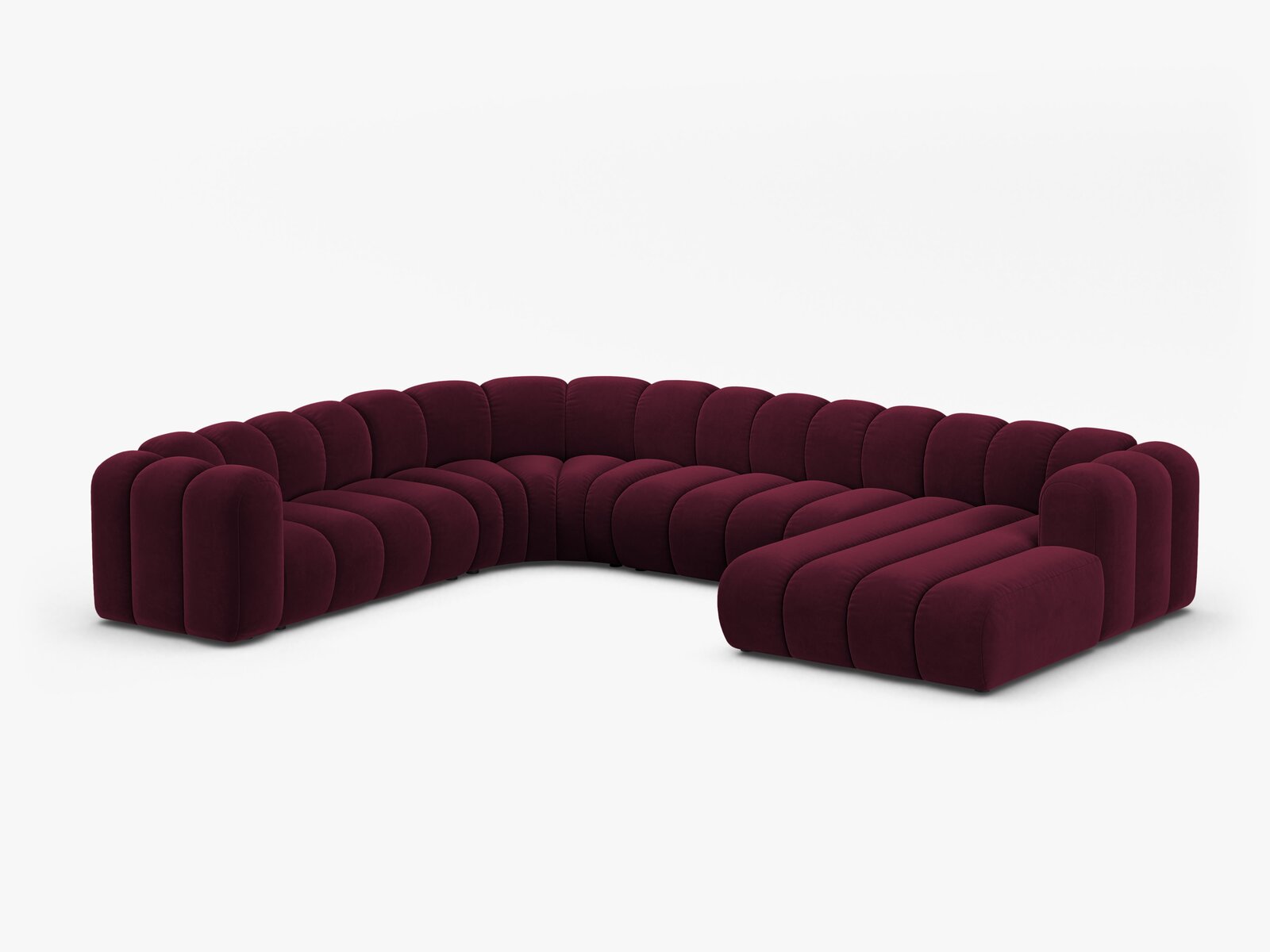 Micadoni Modulares Panorama Ecksofa Lupine 6-Sitzer Links Samt Venus Burgunder