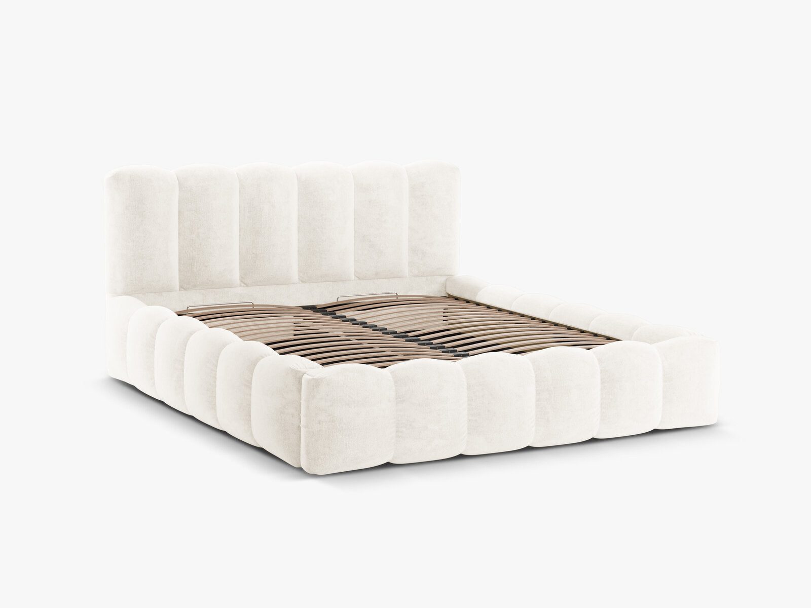 Micadoni Stauraumbett mit Kopfteil Lupine Chenille Loris Helles Beige