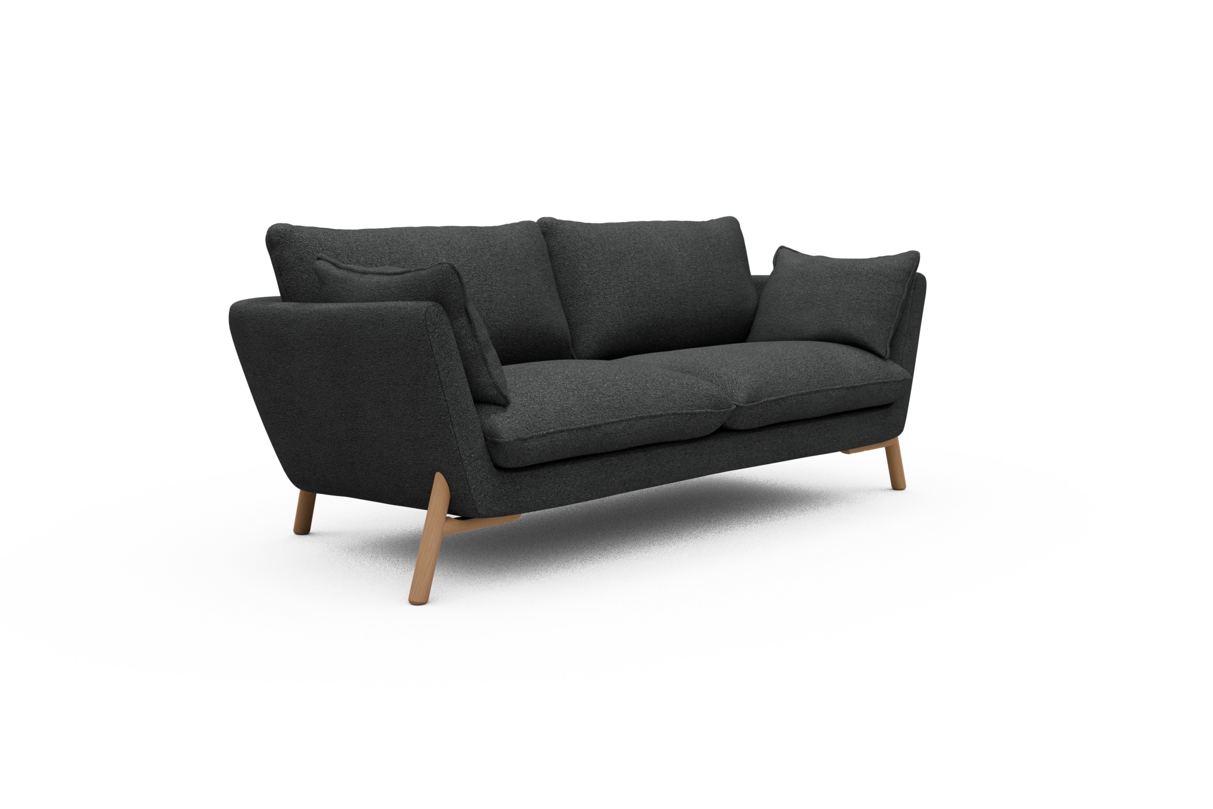Sofa Emil 2-Sitzer Beinfarbe Eiche Natur Boucle-Charcoal