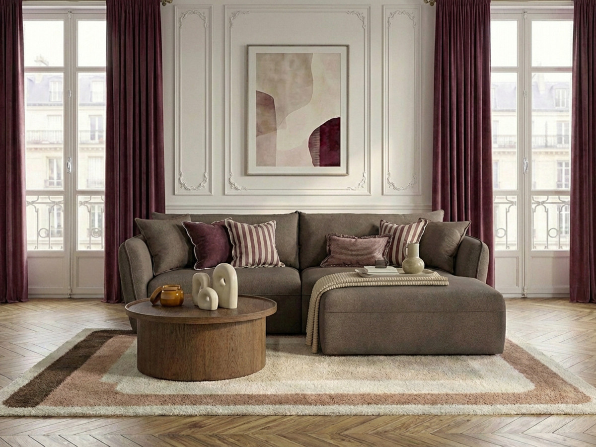 Bobochic Luigi Ecksofa Strukturstoff Taupe Ecke rechts