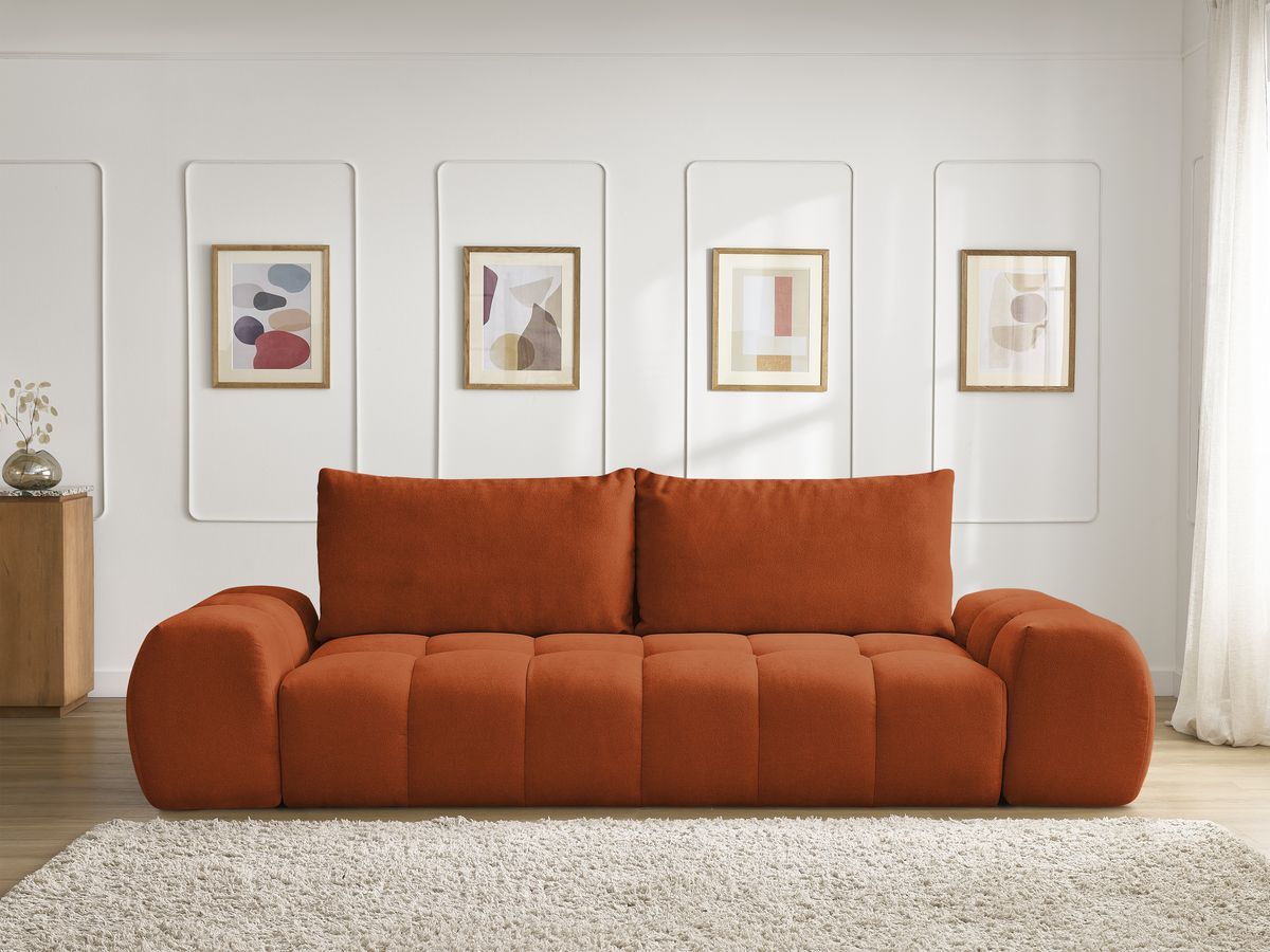 Bobochic Everest Sofa 3-Sitzer, 2 Kissen Strukturstoff Orange