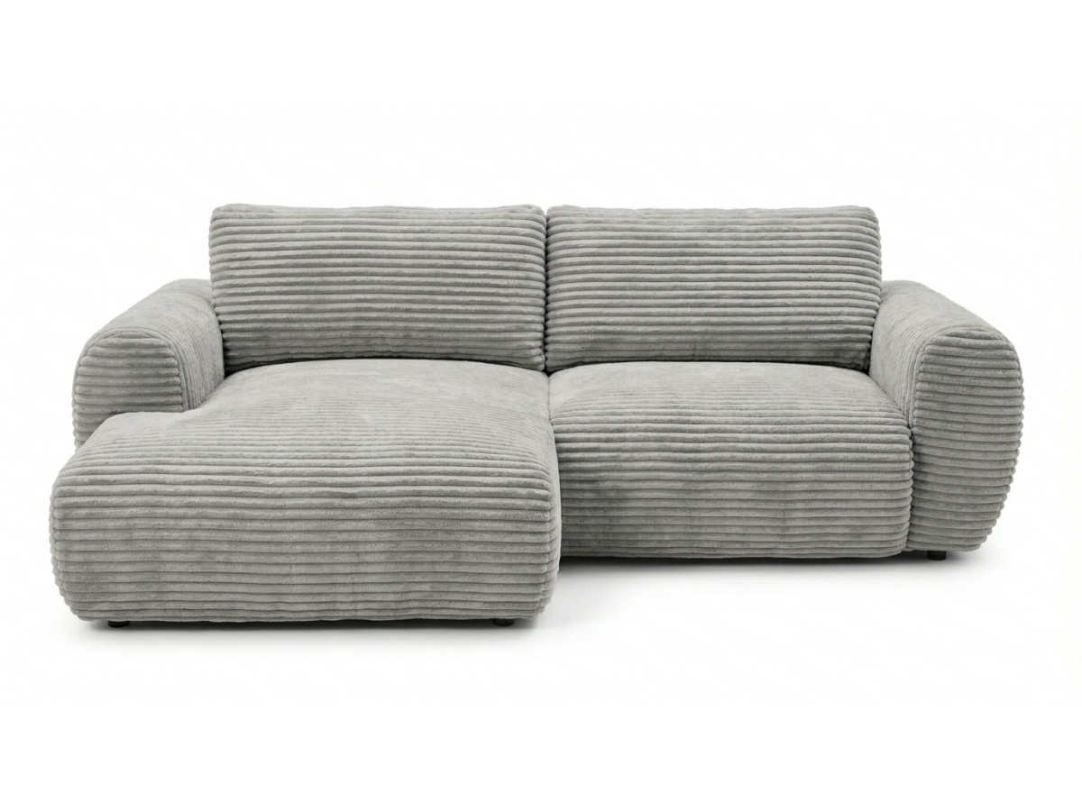 Bobochic Lucien Ecksofa mit Schlaffunktion und Bettkasten Breitcord weich Hellgrau Ecke links